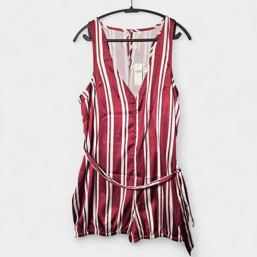 Anthropologie Women's Belted Striped Sleeveless V-Neck Romper Red & White NWT - Picture 2 of 12